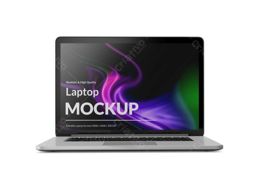 Mockup Notebook Realista Tela Frontal Fundo Branco Editável