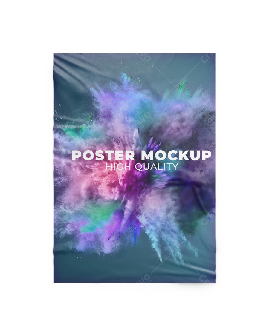 Mockup Poster Plástico Frontal Fundo Branco Editável