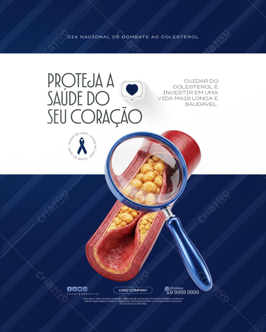 Post Dia Nacional Combate Colesterol Saúde PSD Editável