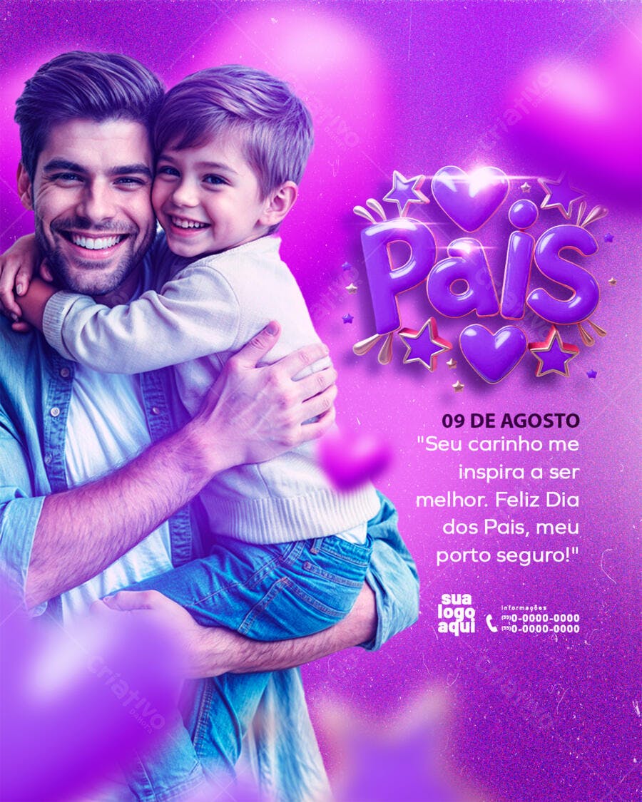 Post Instagram Dia dos Pais Agosto PSD Editável