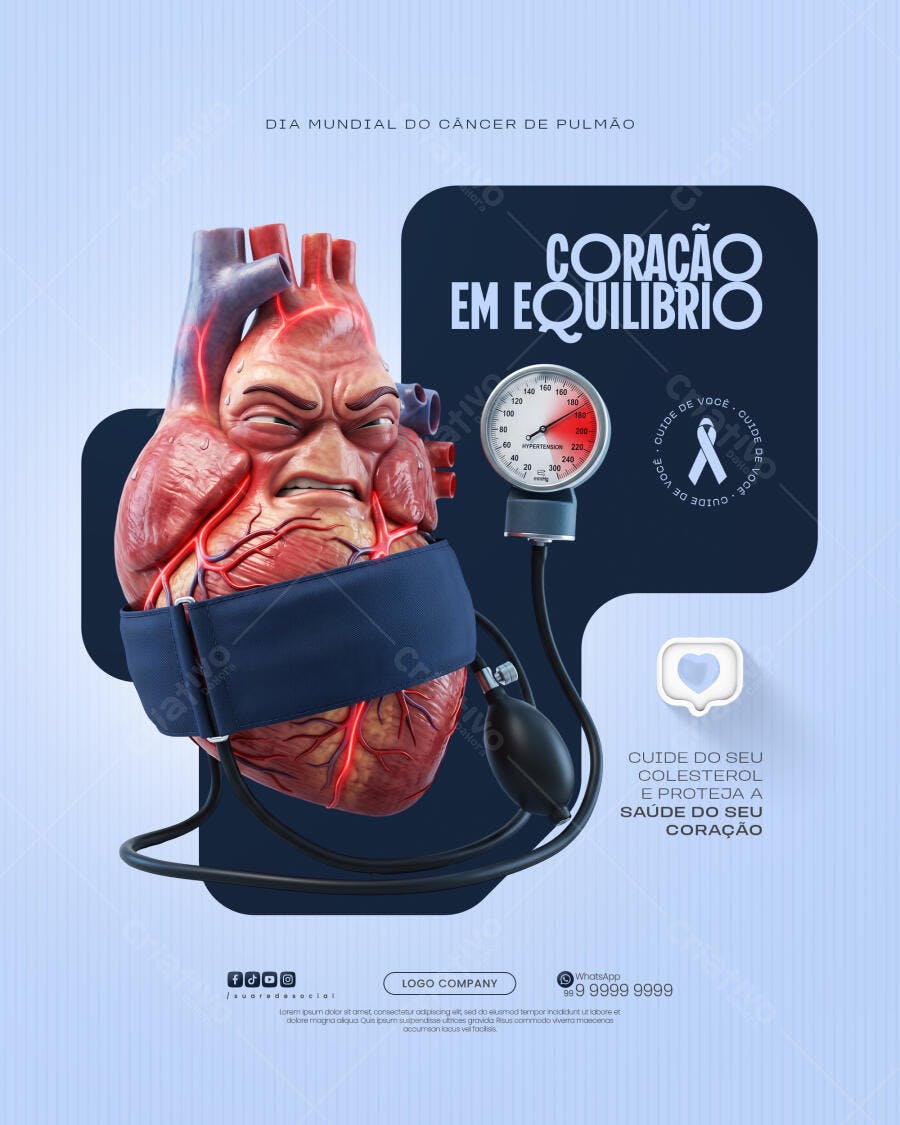 Post Instagram Saúde Coração em Equilíbrio PSD Editável