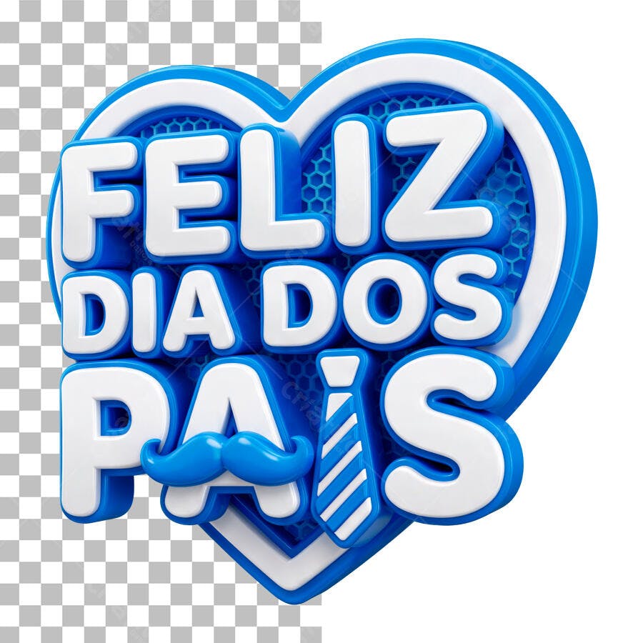 Selo 3D Dia dos Pais Azul e Branco Coração PNG Transparente