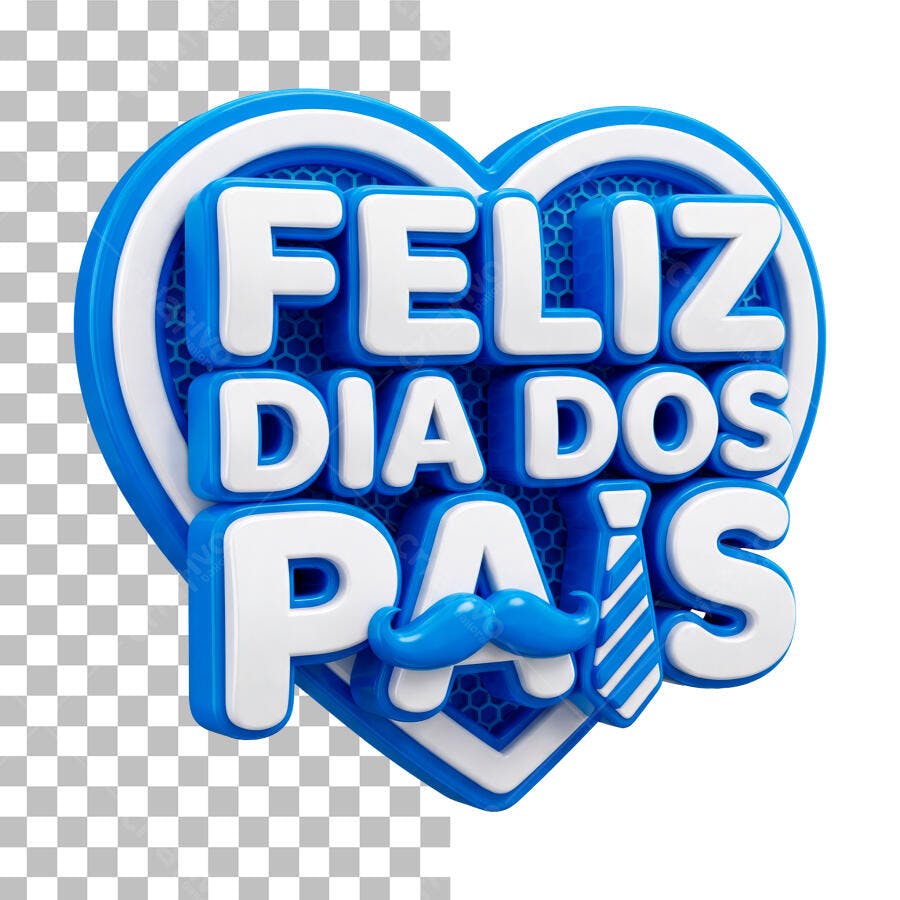 Selo 3D Feliz Dia dos Pais Azul e Branco PNG Transparente