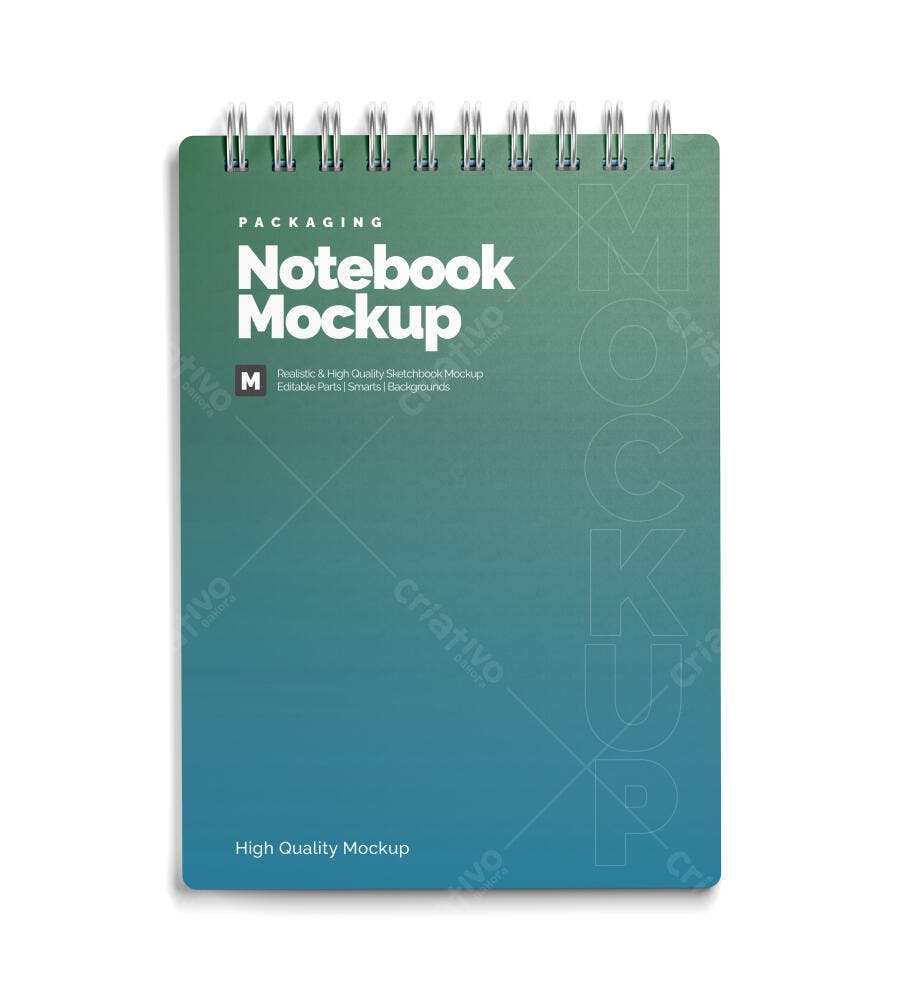 Mockup Caderno Espiral Capa Frontal Fundo Branco Editável