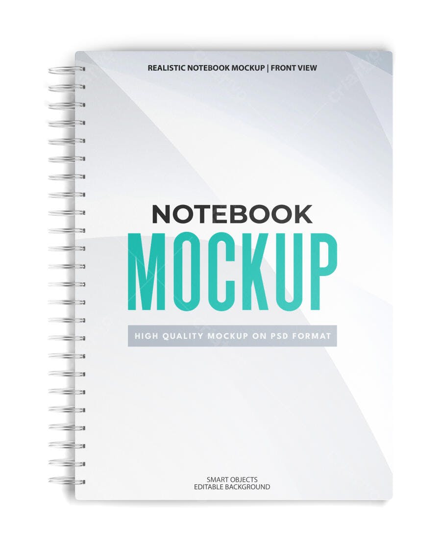 Mockup Caderno Espiral Frontal Fundo Branco Editável