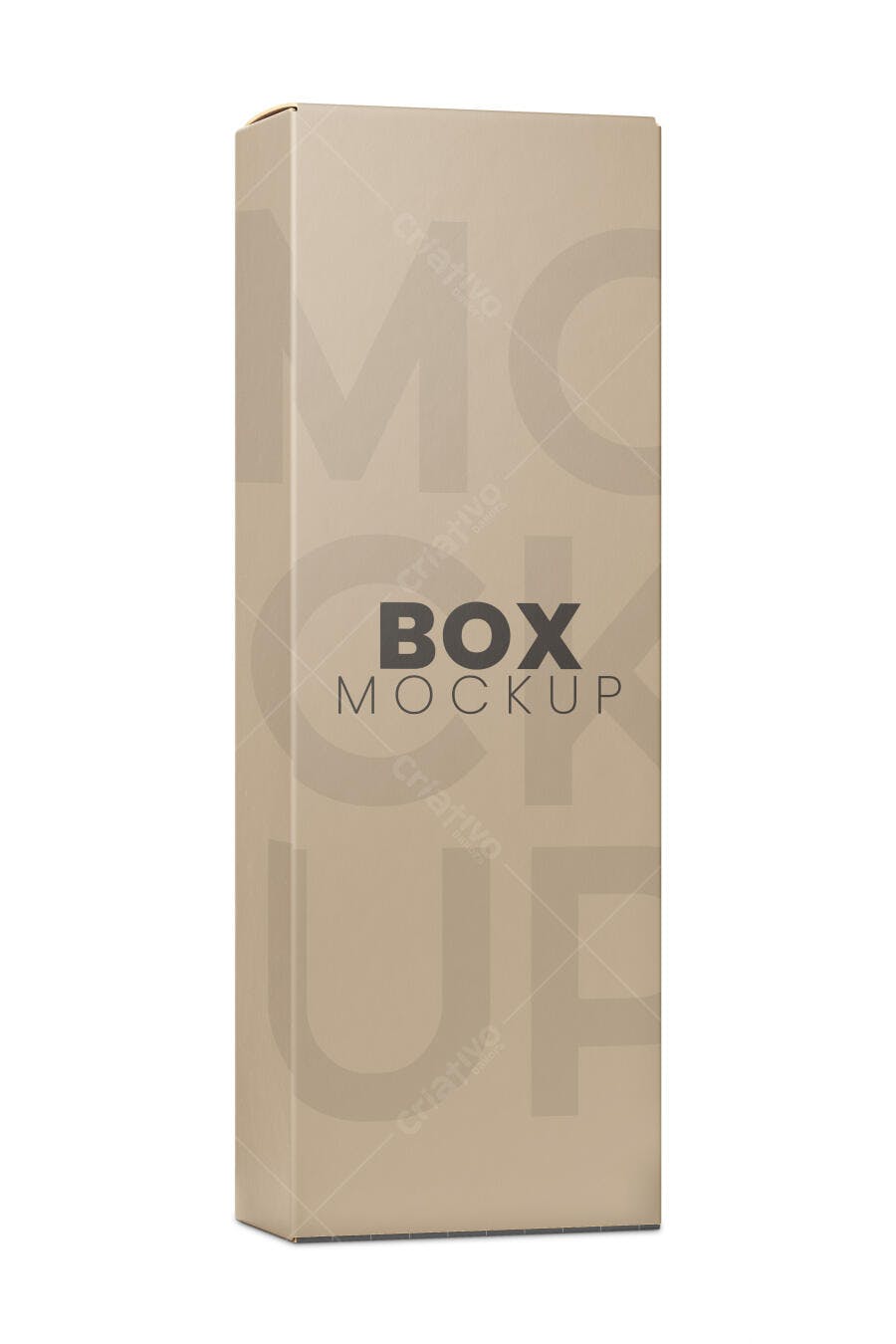 Mockup Caixa Longa Kraft Vertical Fundo Branco Editável