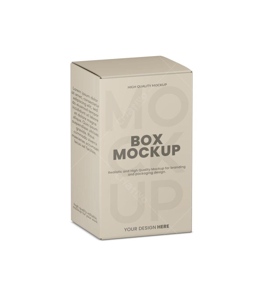 Mockup Caixa Produto Papel 3/4 Fundo Branco Editável
