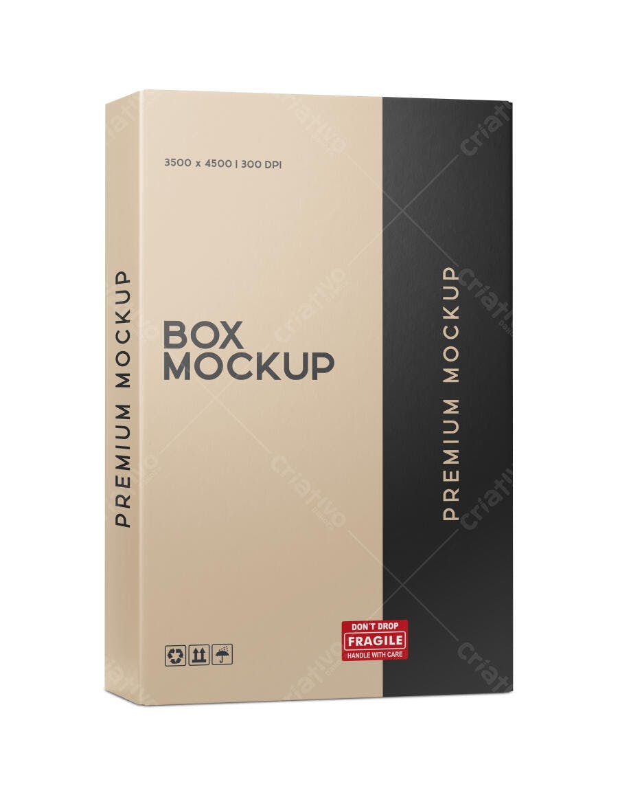 Mockup Caixa Produto Retangular 3/4 Fundo Branco Editável