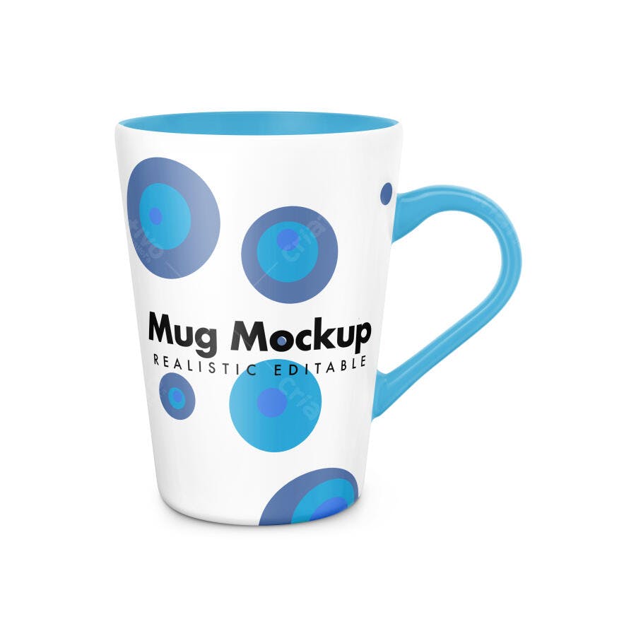 Mockup Caneca Cônica Branca Alça Azul Fundo Limpo Editável
