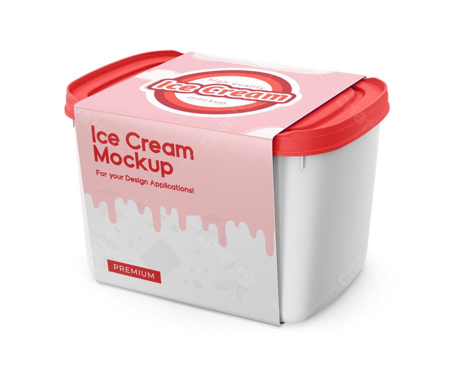 Mockup Embalagem Sorvete Pote Plástico Fundo Branco Editável