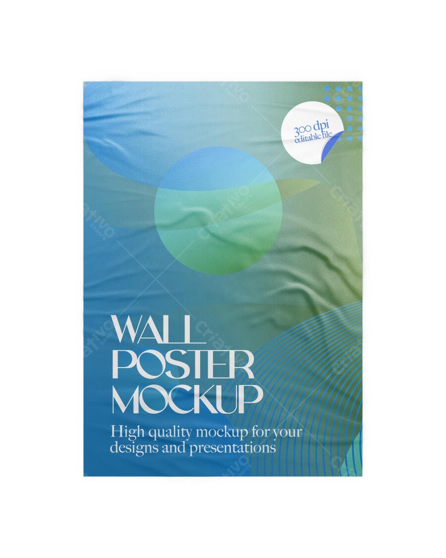 Mockup Poster Parede Amassado Fundo Branco Editável