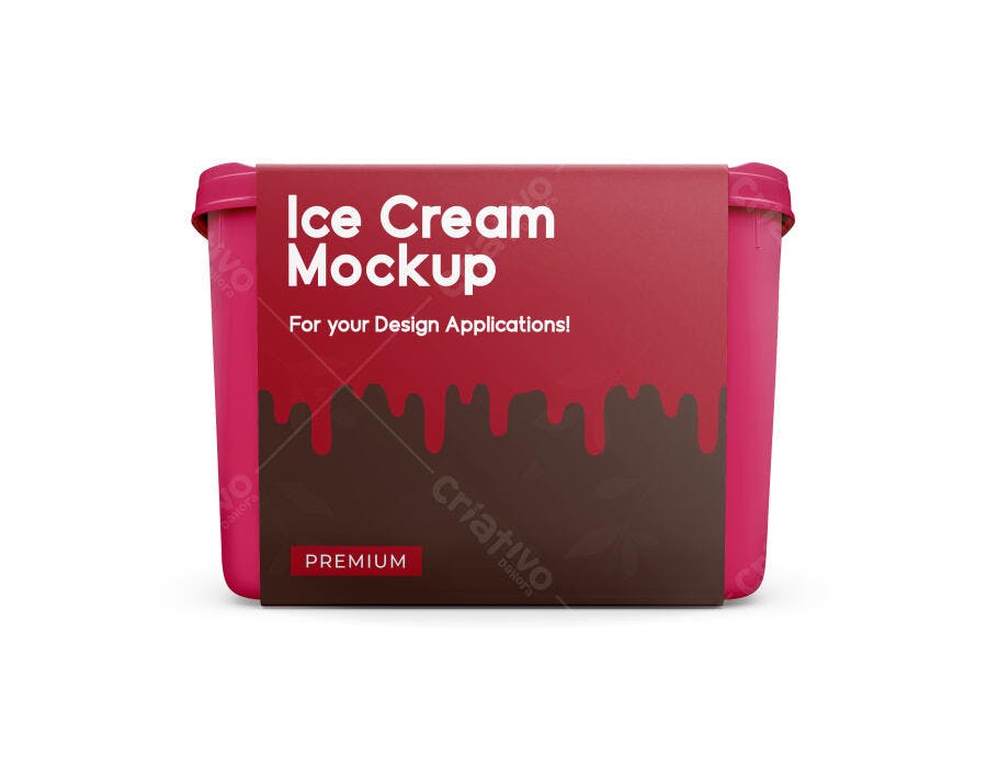 Mockup Pote Sorvete Plástico Frontal Fundo Branco Editável