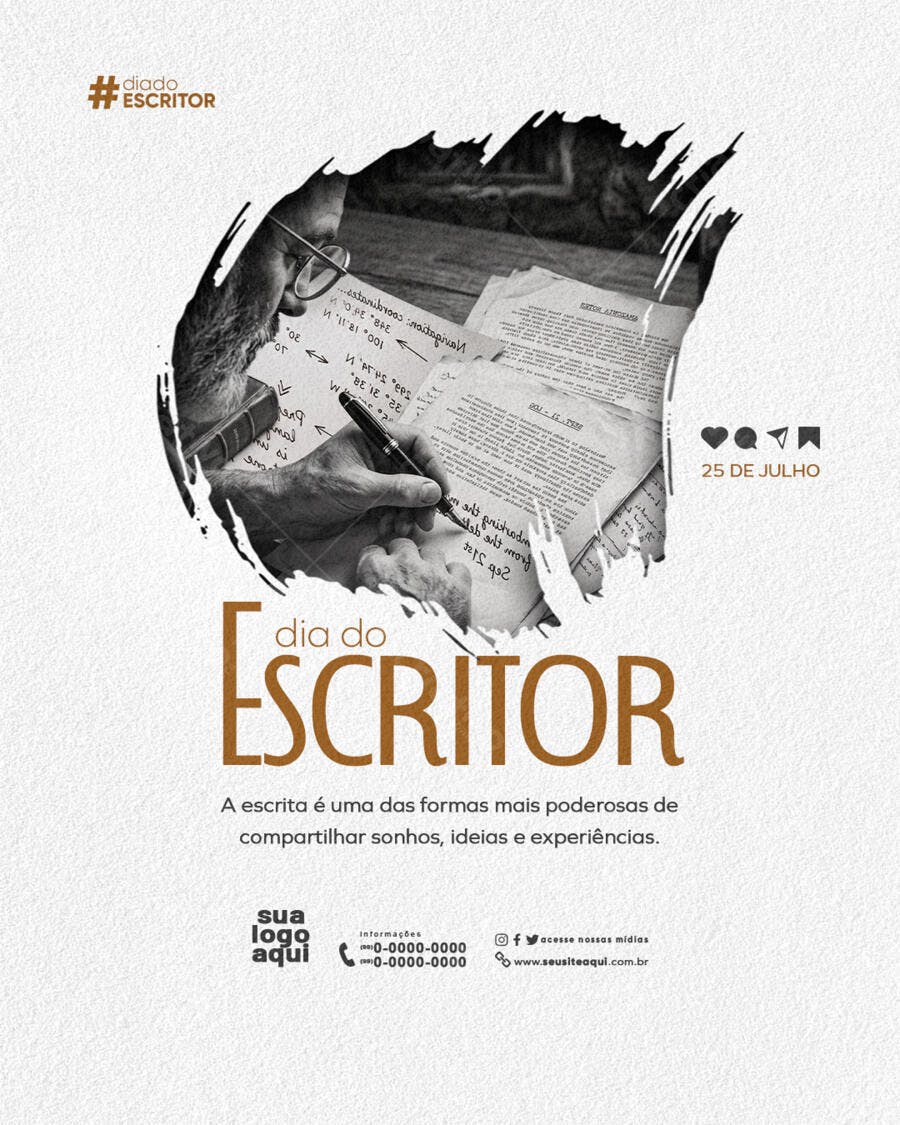Post Dia do Escritor 25 de Julho PSD Editável