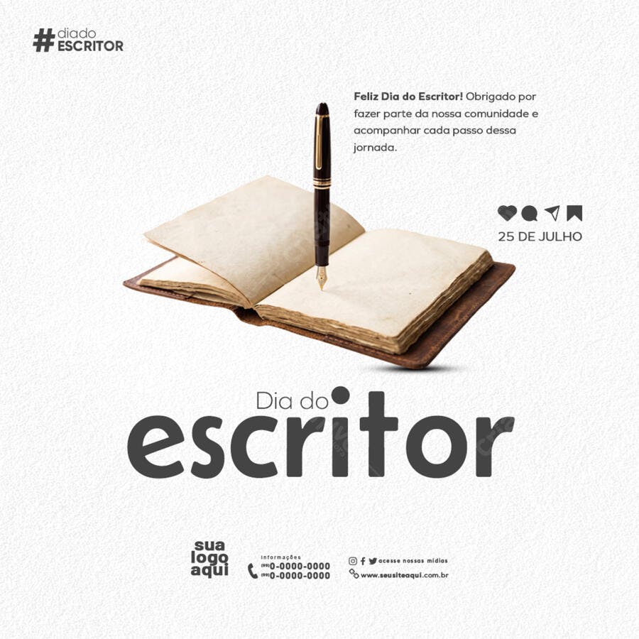 Post Instagram Dia do Escritor 25 de Julho PSD Editável