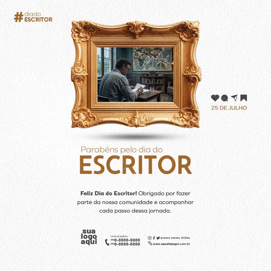 Post Instagram Dia do Escritor 25 de Julho PSD Editável