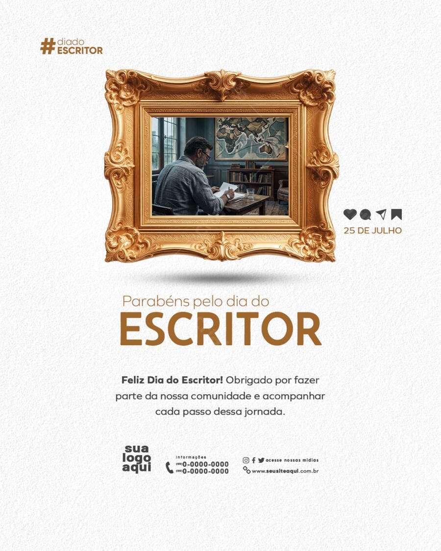 Post Instagram Dia do Escritor 25 de Julho PSD Editável