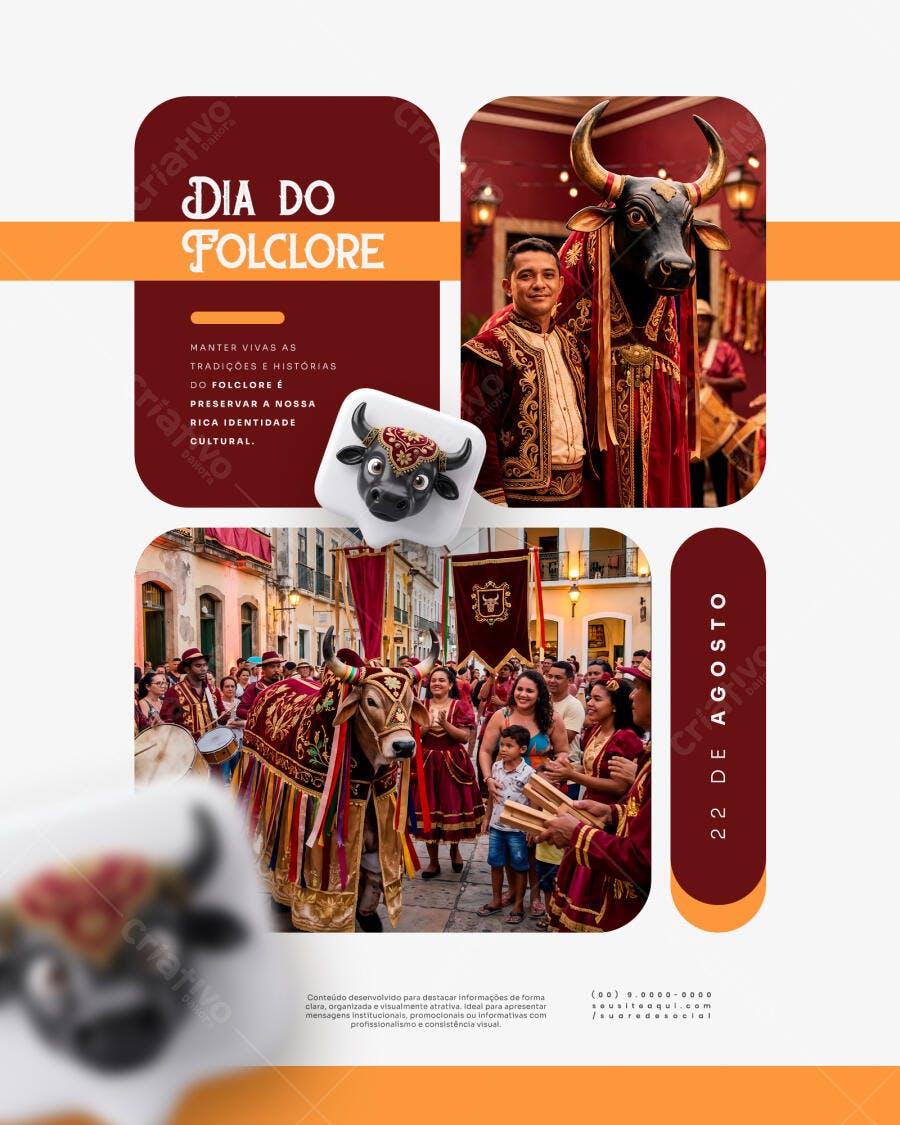 Post Instagram Dia do Folclore 22 de Agosto PSD Editável