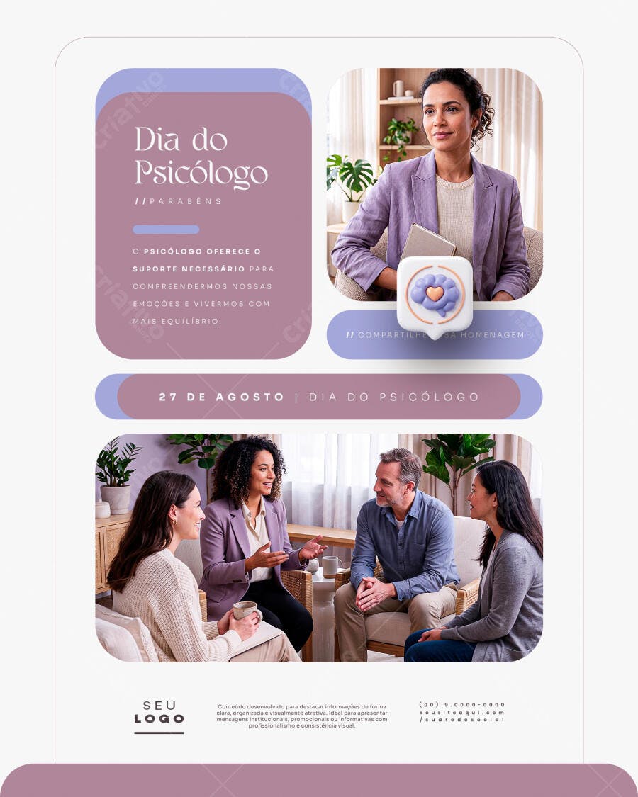 Post Instagram Dia do Psicólogo 27 de Agosto PSD Editável