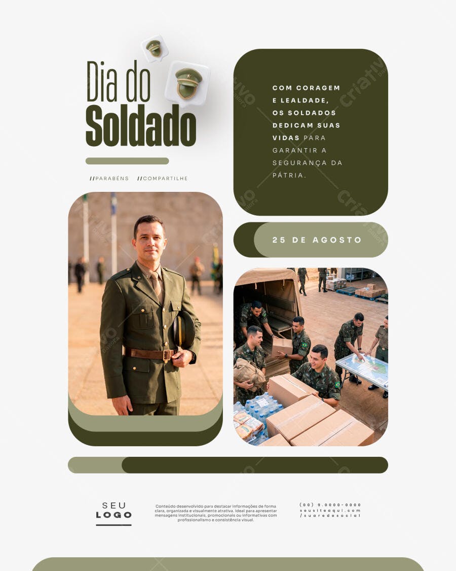 Post Instagram Dia do Soldado 25 de Agosto PSD Editável