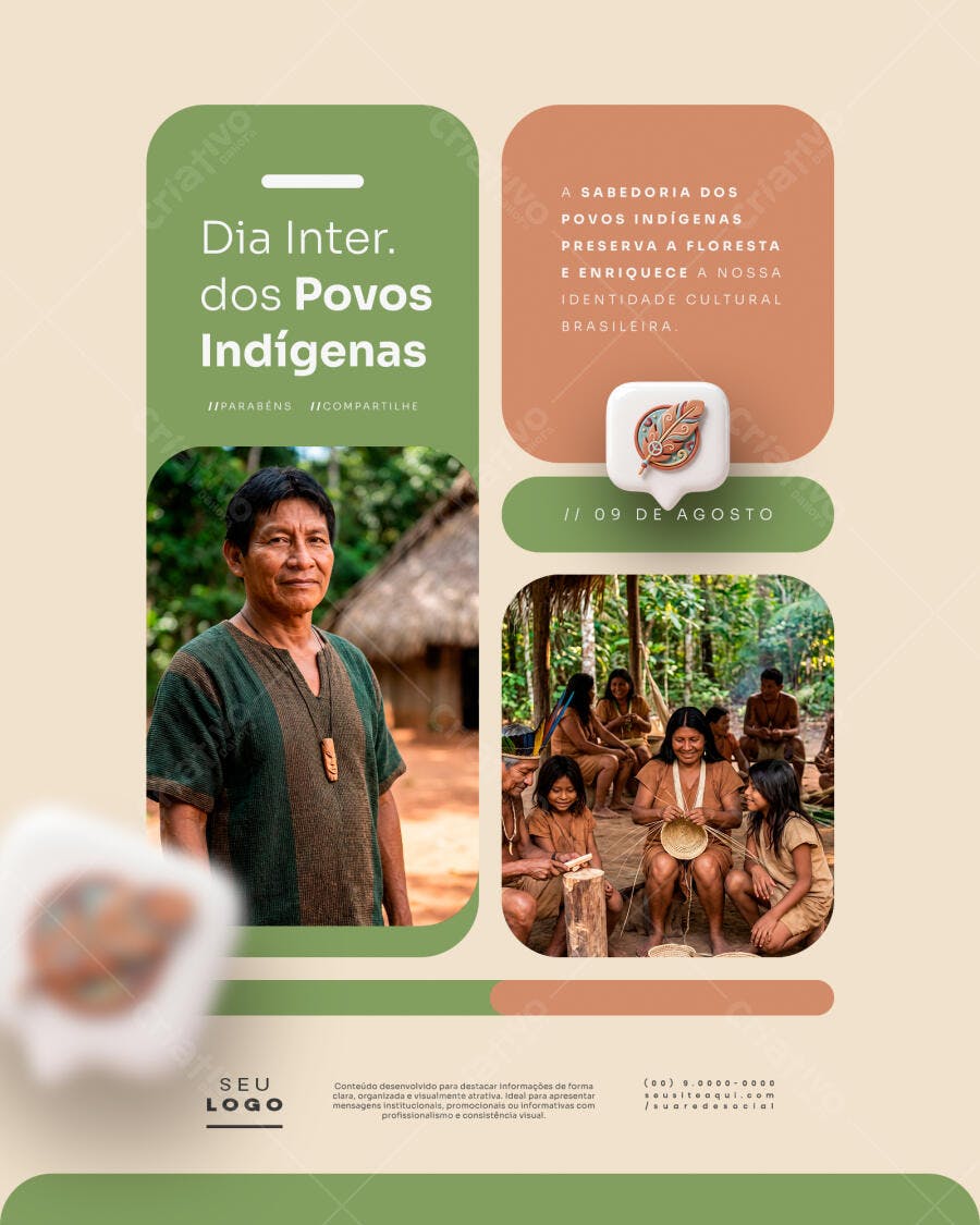 Post Instagram Dia dos Povos Indígenas 09 de Agosto PSD Editável