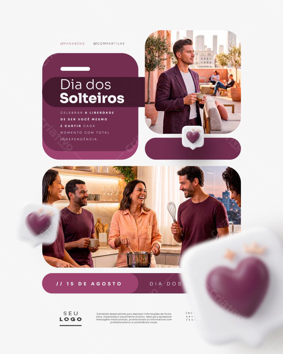 Post Instagram Dia dos Solteiros 15 de Agosto PSD Editável