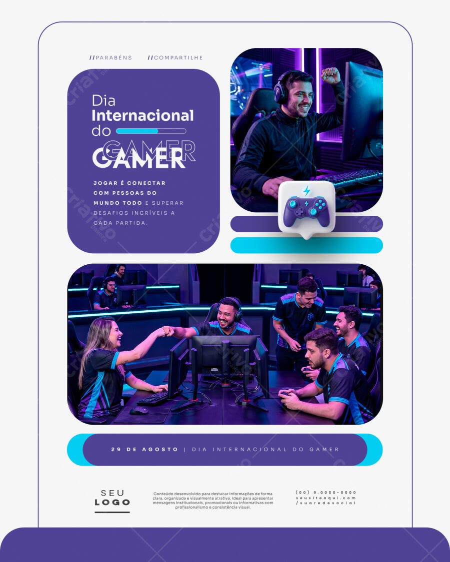 Post Instagram Dia Internacional do Gamer 29 de Agosto PSD Editável