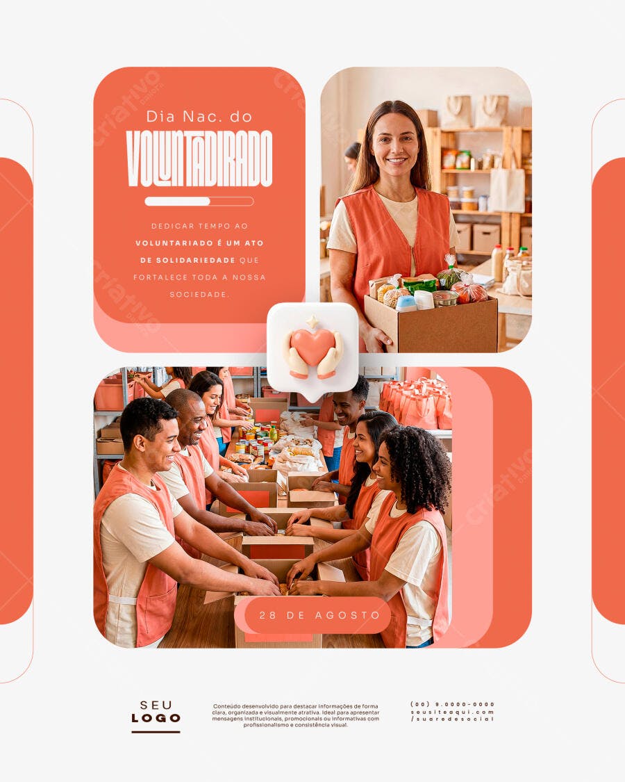 Post Instagram Dia Nacional do Voluntariado 28 de Agosto PSD Editável