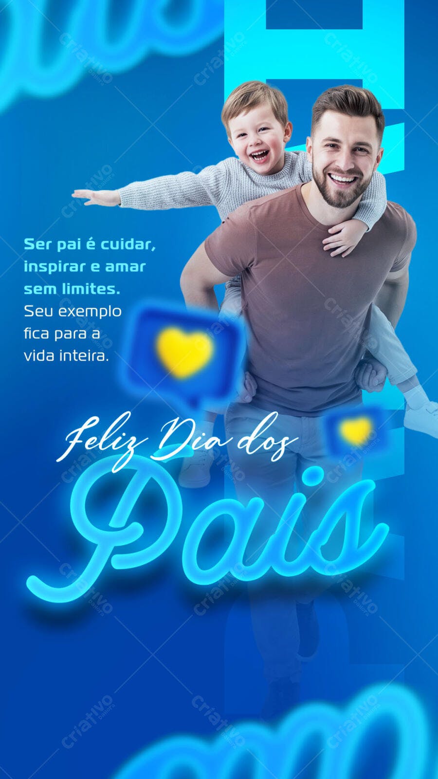 Story Dia dos Pais Agosto Neon Azul PSD Editável