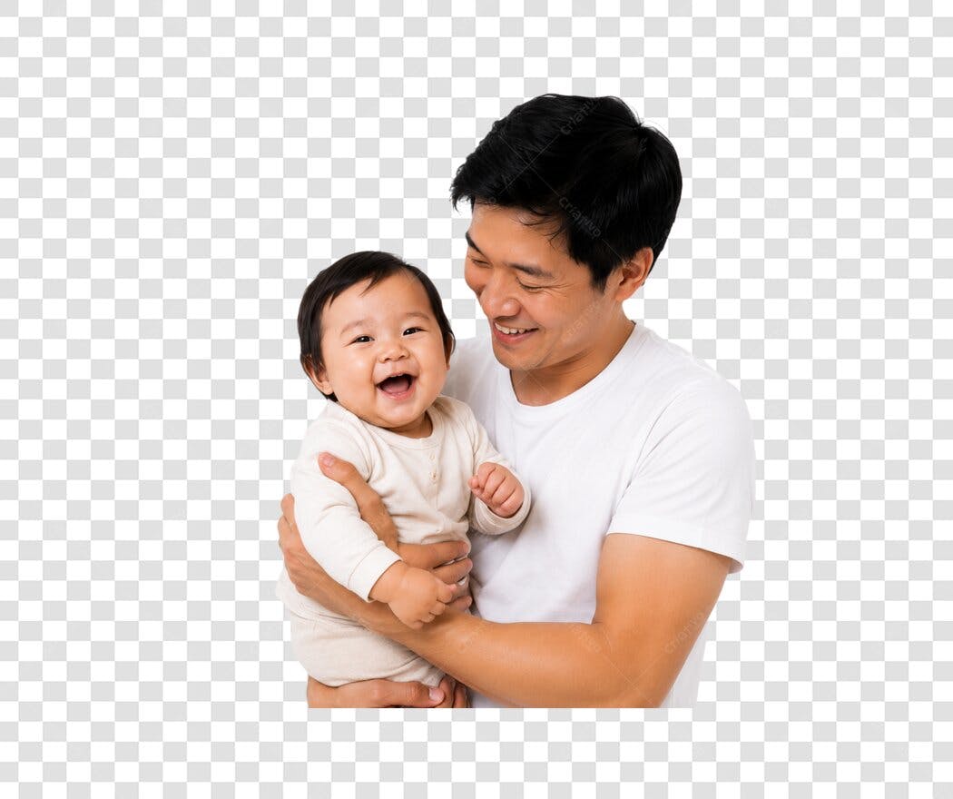 Foto Recortada Pai e Bebê Asiáticos Sorrindo PNG Fundo Transparente