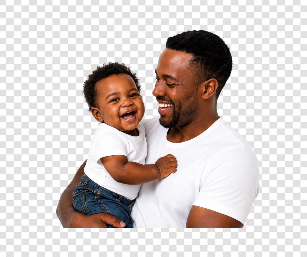Foto Recortada Pai e Bebê Sorrindo Dia dos Pais Agosto PNG Fundo Transparente