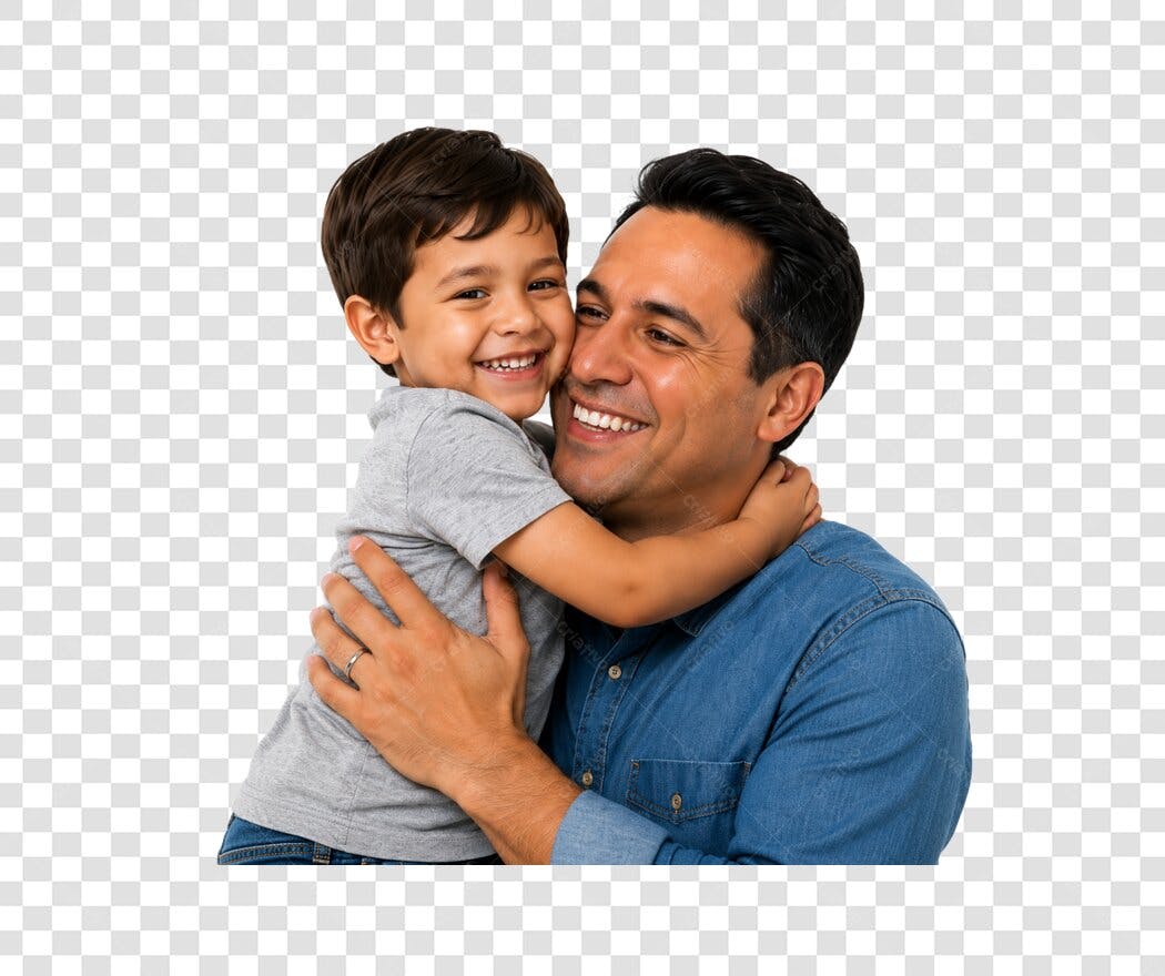 Foto Recortada Pai e Filho Abraçados Dia dos Pais Agosto PNG Fundo Transparente