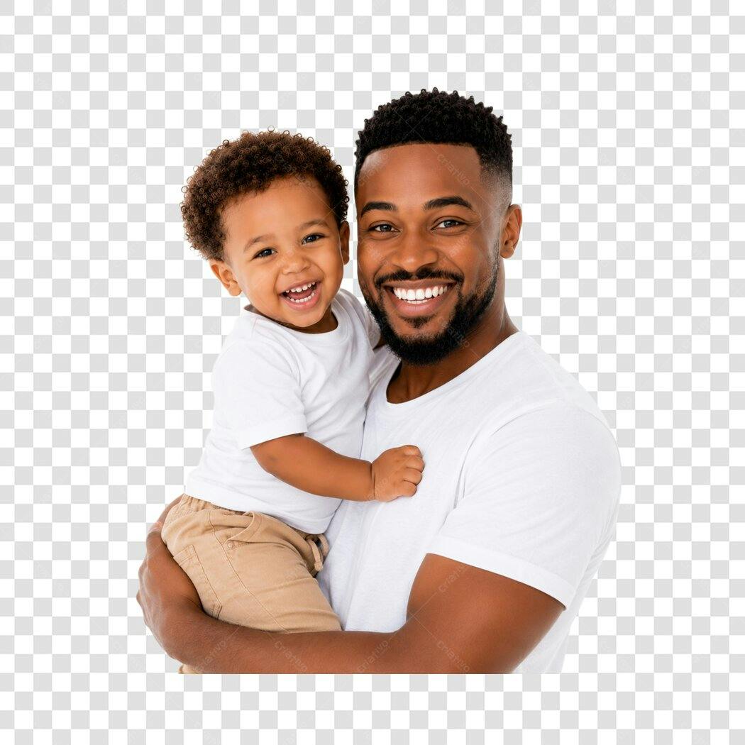 Foto Recortada Pai e Filho Negros Sorrindo PNG Fundo Transparente