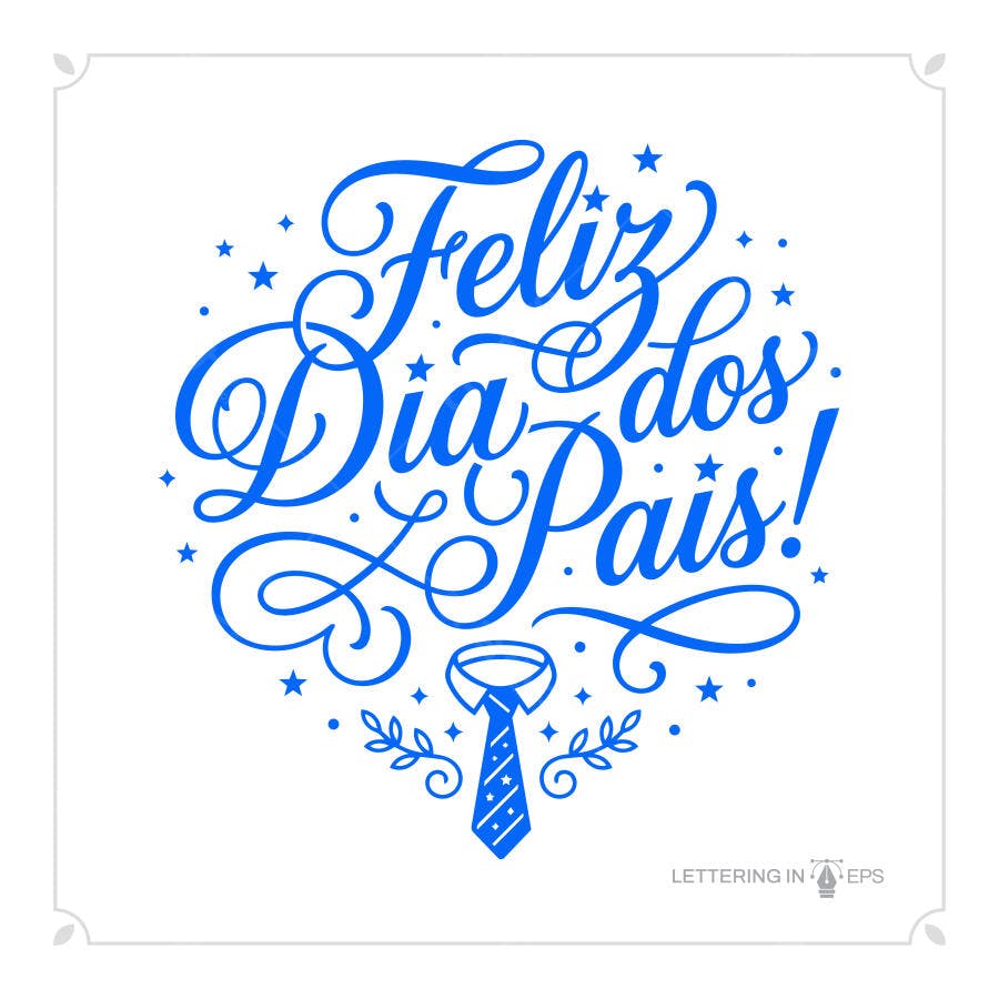 Ilustração Vetorial Feliz Dia dos Pais Caligrafia Azul