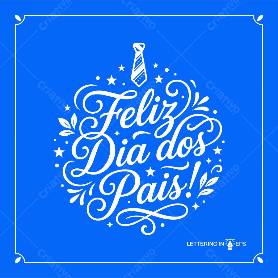 Ilustração Vetorial Feliz Dia dos Pais Lettering Azul