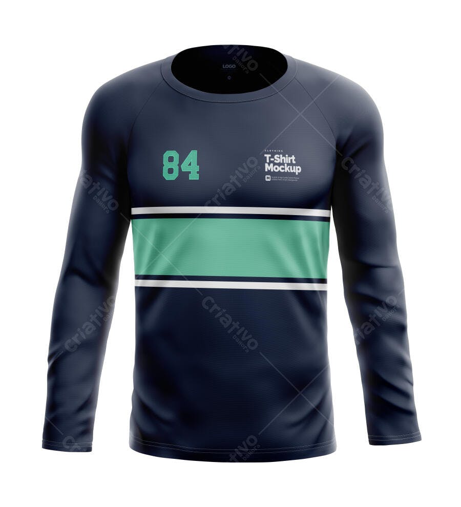 Mockup Camiseta Manga Longa Frente Fundo Branco Editável