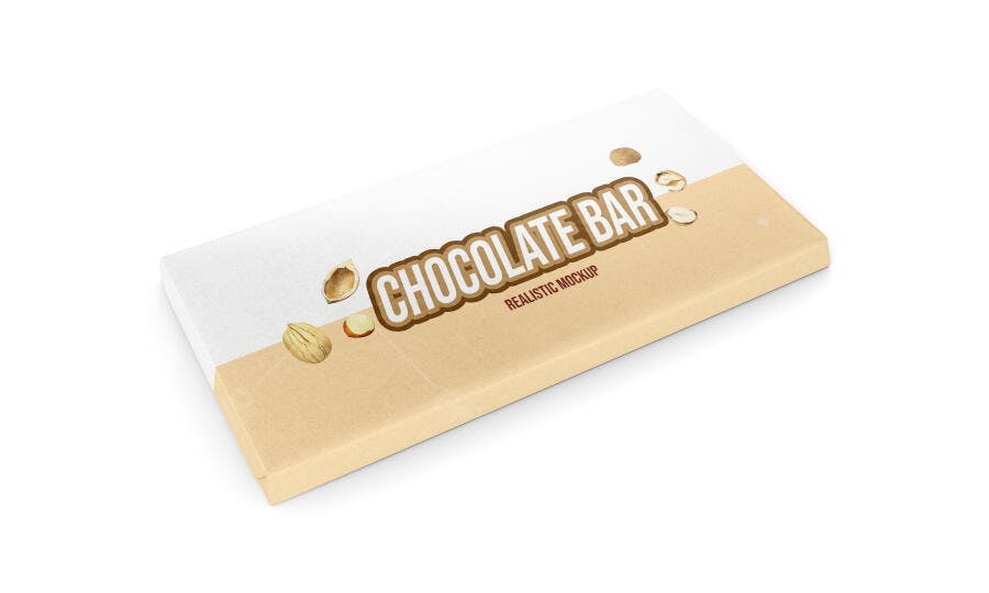 Mockup Embalagem Barra Chocolate Vista Superior Fundo Branco Editável
