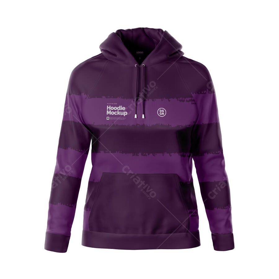 Mockup Hoodie Feminino Roxo Frente Fundo Branco Editável