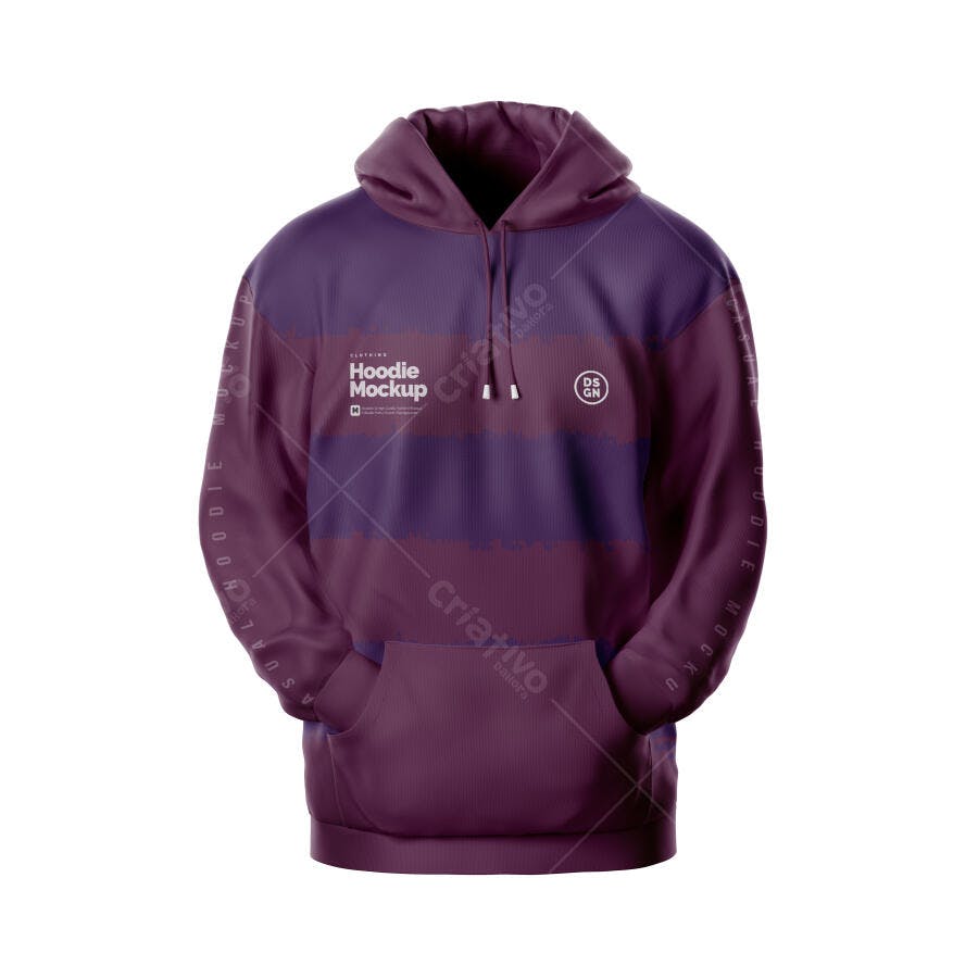 Mockup Hoodie Moletom Roxo Frontal Fundo Branco Editável