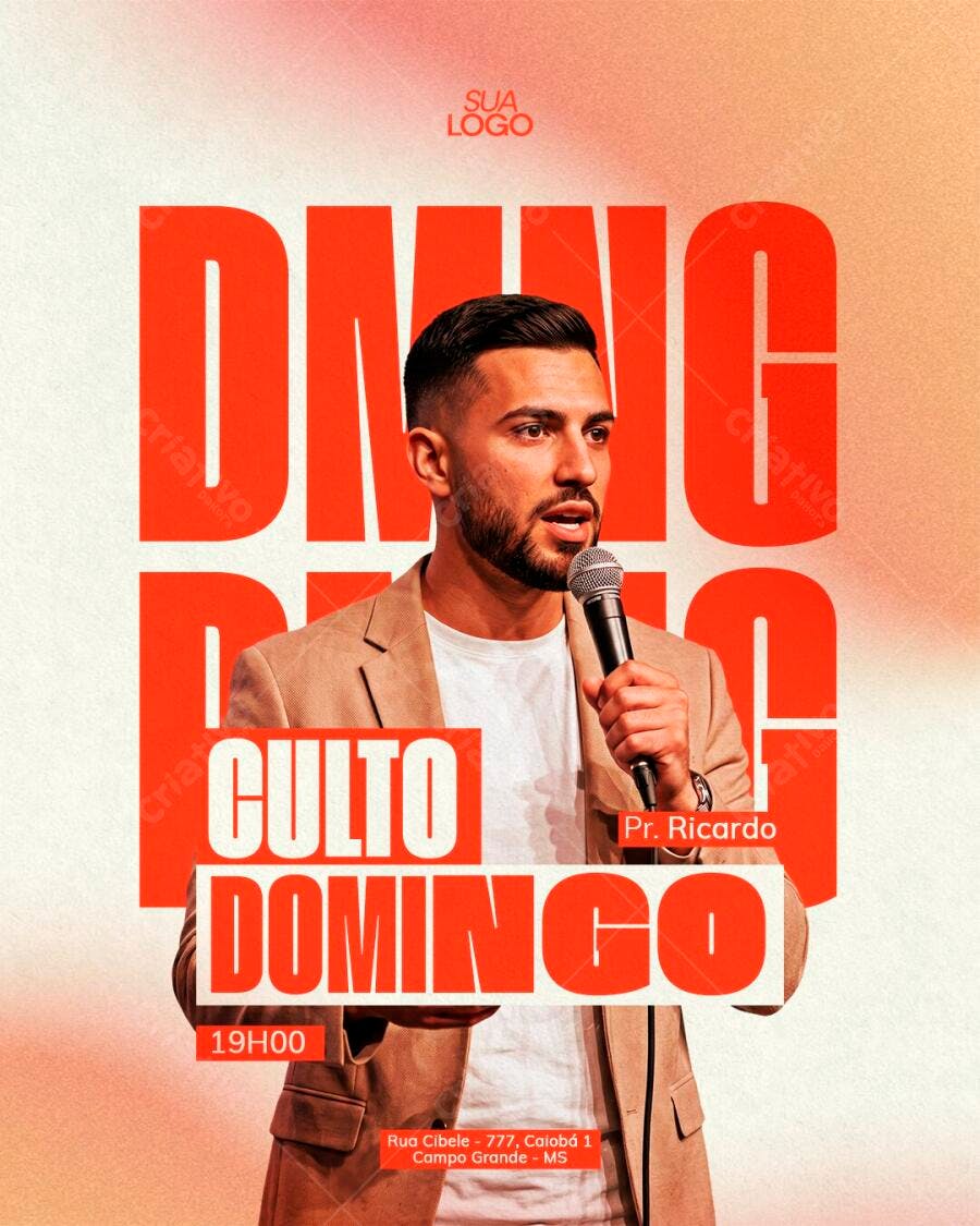 Post Instagram Culto Domingo Igreja PSD Editável