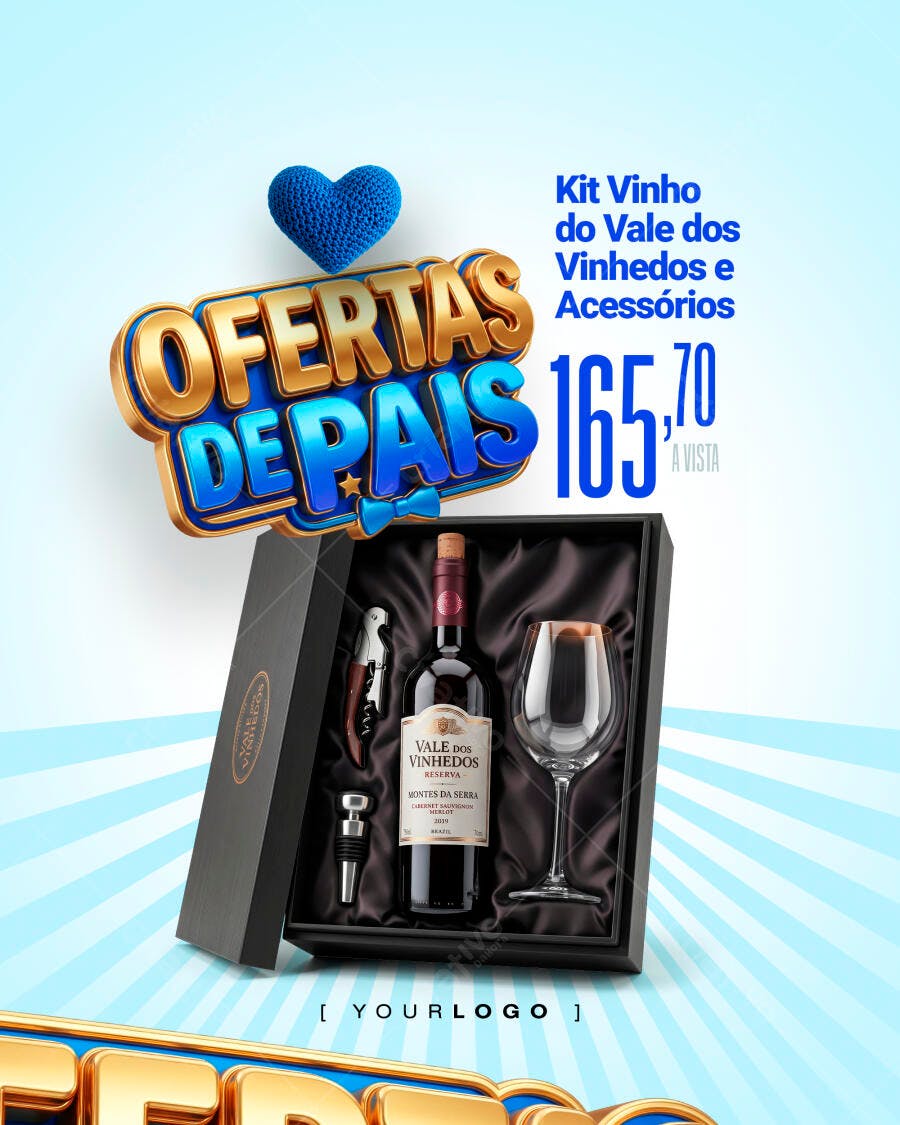 Post Instagram Dia dos Pais Kit Vinho PSD Editável