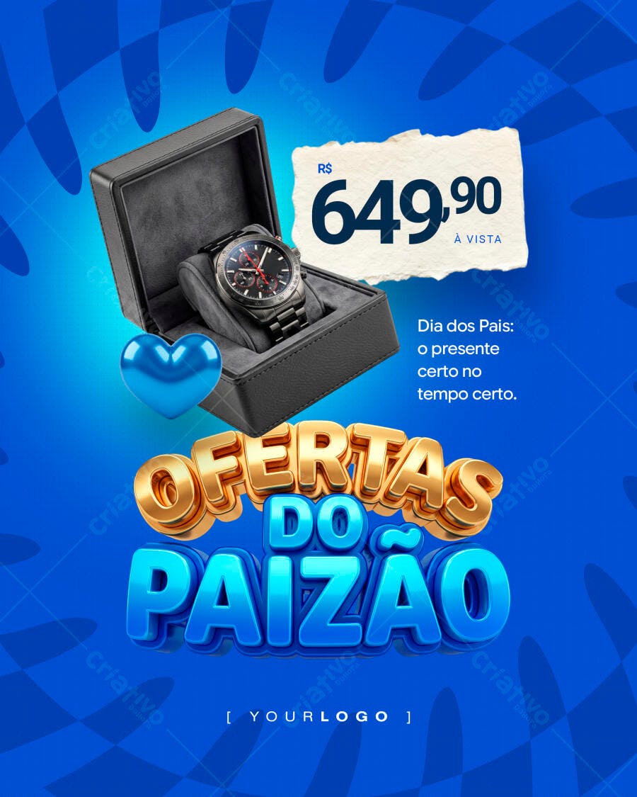Post Instagram Dia dos Pais Ofertas Relógio PSD Editável