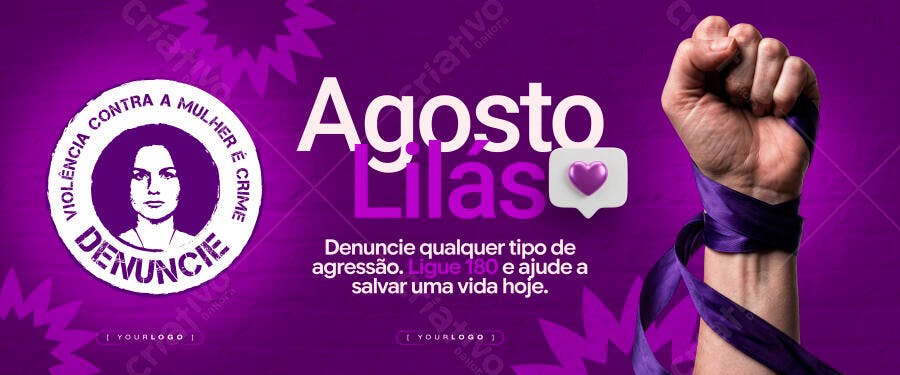 Banner Agosto Lilás Conscientização Violência Mulher PSD Editável