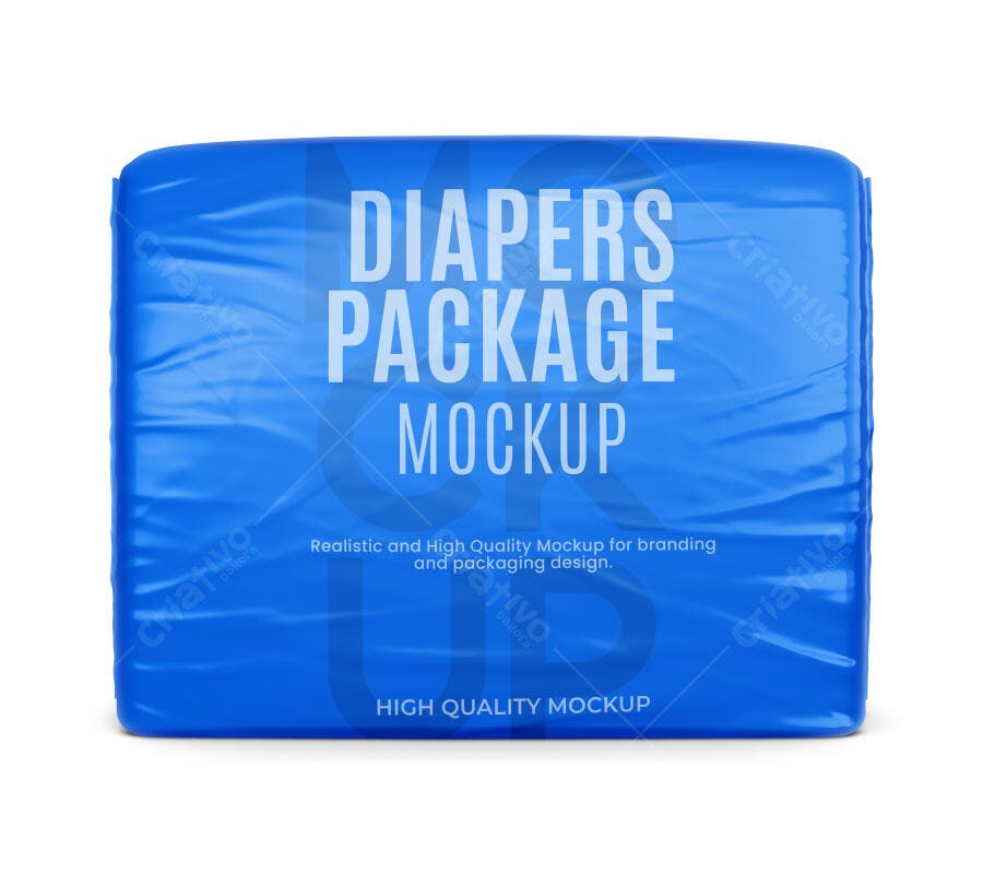 Mockup Embalagem Fralda Plástica Azul Frontal Editável