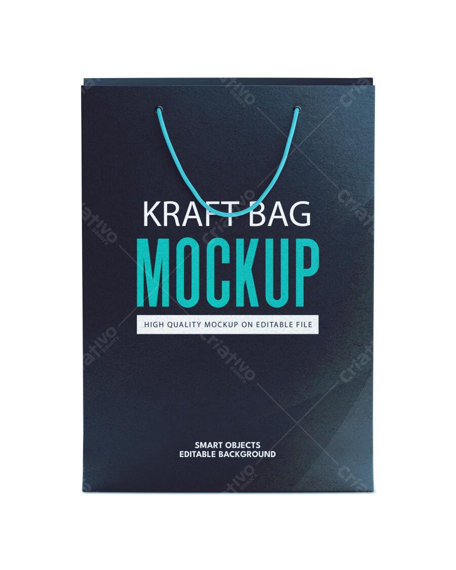 Mockup Sacola Kraft Preta Alça Azul Frontal Editável