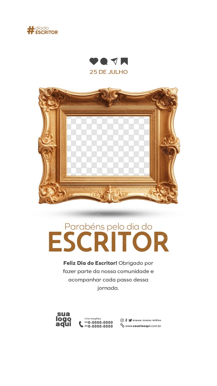 Post Dia do Escritor 25 de Julho PSD Editável