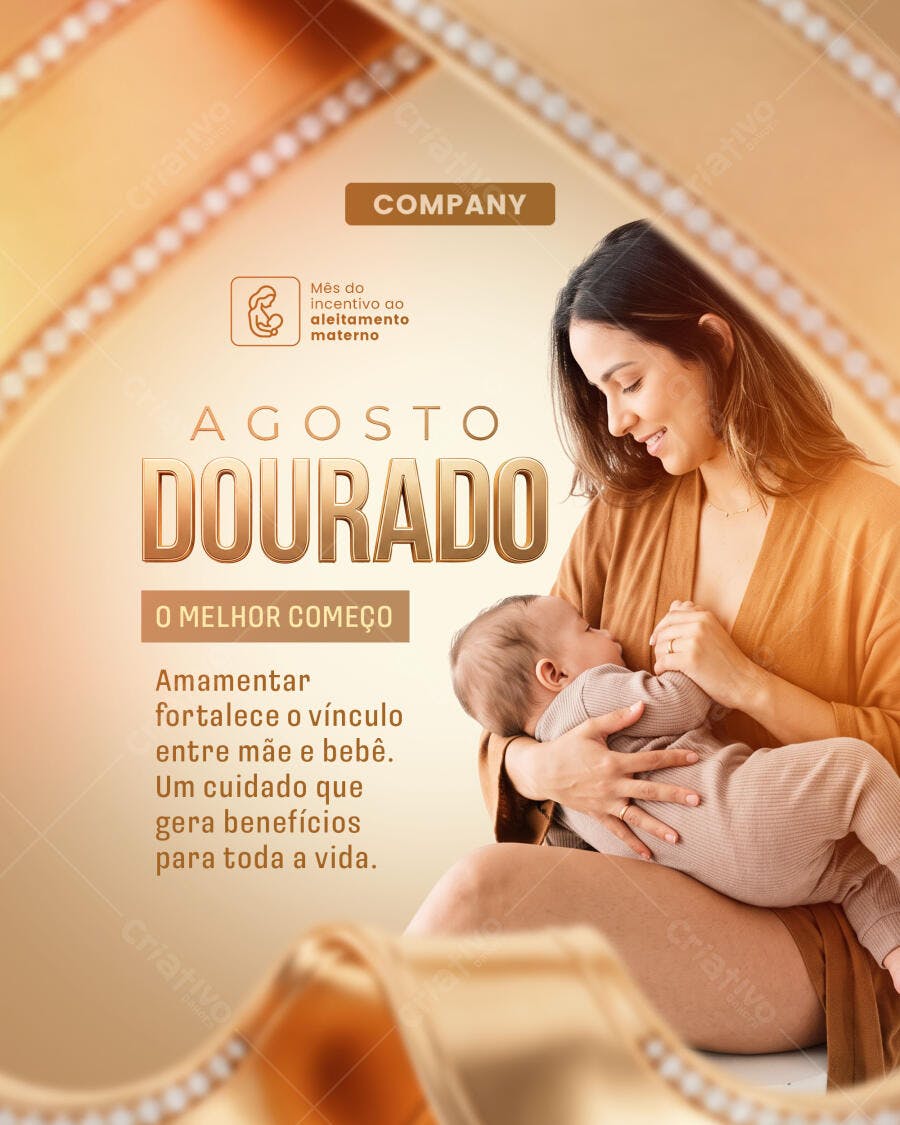 Post Instagram Agosto Dourado Aleitamento Materno PSD Editável