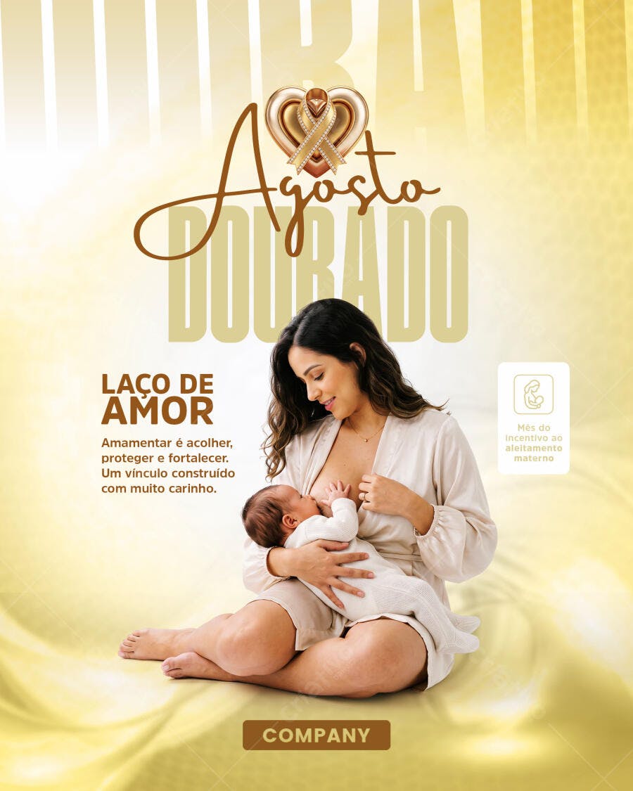 Post Instagram Agosto Dourado Amamentação PSD Editável