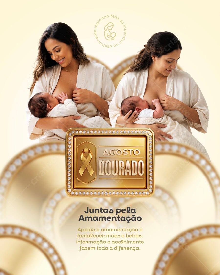 Post Instagram Agosto Dourado Amamentação PSD Editável