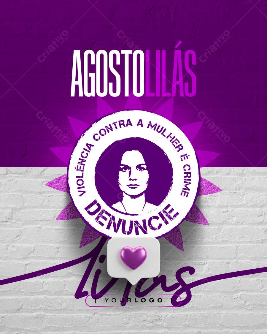 Post Instagram Agosto Lilás Violência Contra Mulher PSD Editável