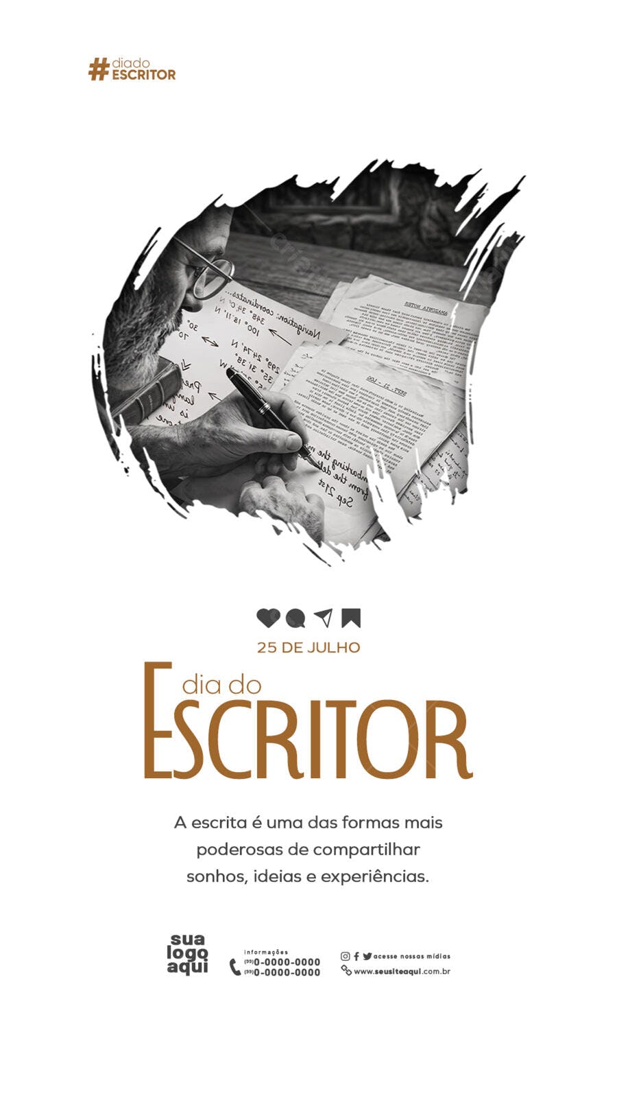 Post Instagram Dia do Escritor 25 de Julho PSD Editável